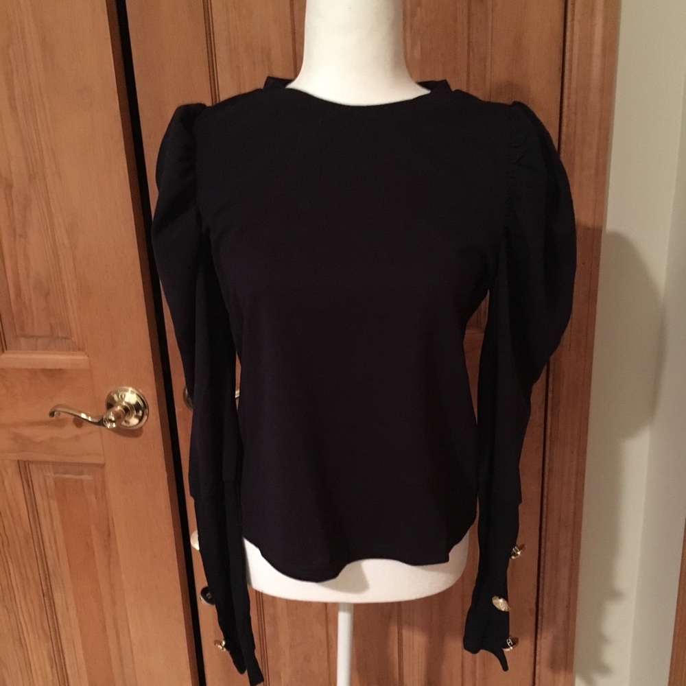 Military Button Sleeve Puff Blouse